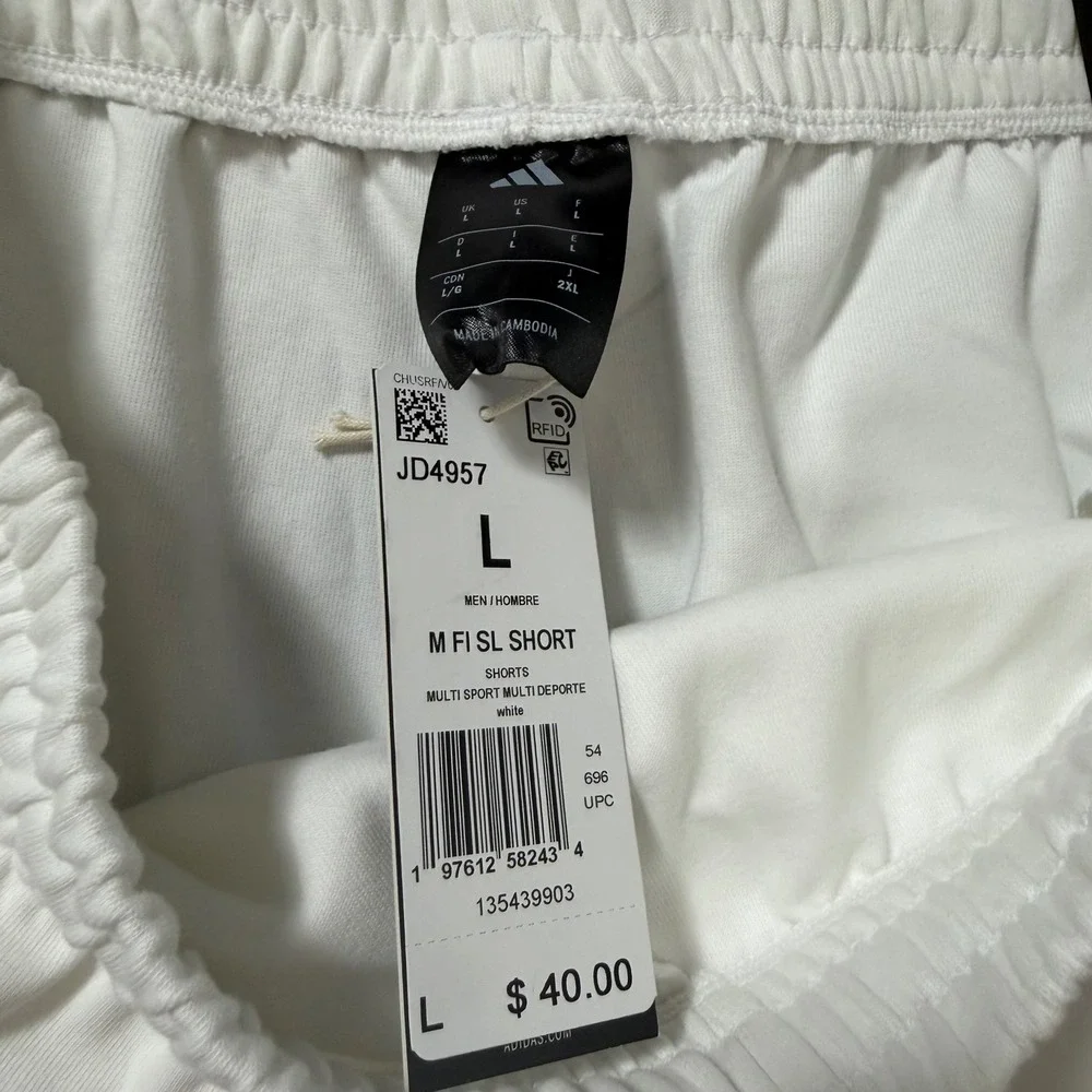 Adidas Shorts Mens Large White Future Icons Sport Fleece Drawstring NEW
